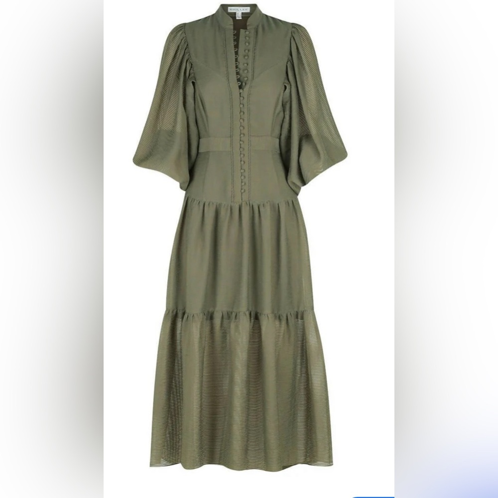 SHONA JOY - CHARLOTTE HIGH NECK MIDI DRESS - KHAKI